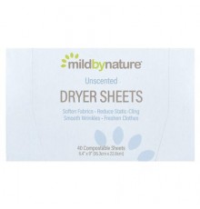 Mild By Nature, Dryer Sheets, Unscented, 40 Compostable Sheets