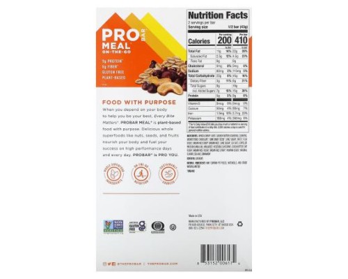 ProBar, Meal-On-The-Go, Oatmeal Chocolate Chip, 12 Bars, 3 oz (85 g) Each