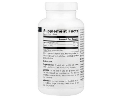 Source Naturals, Betaine HCl, 650 mg, 180 Tablets Source Naturals, Betaine HCl, 650 mg, 180 Tablets
