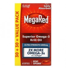Schiff, MegaRed, Superior Omega-3 Krill Oil, Ultra Strength, 1,000 mg, 60 Softgels