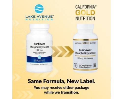 California Gold Nutrition, Sunflower Phosphatidylserine, 100 mg, 120 Veggie Capsules California Gold Nutrition, Sunflower Phosphatidylserine, 100 mg, 120 Veggie Capsules