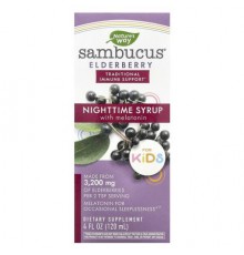 Nature's Way, Sambucus® Elderberry, For Kids, Nighttime Syrup With Melatonin, 4 fl oz (120 ml)