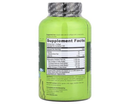 NATURELO, Omega-3 Triglyceride Fish Oil, 1,100 mg, 120 Softgels