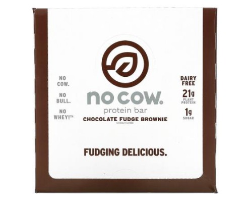 No Cow, Protein Bar, Chocolate Fudge Brownie, 12 Bars, 2.12 oz (60 g) Each