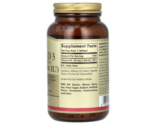 Solgar, Vitamin D3, 25 mcg (1,000 IU), 250 Softgels