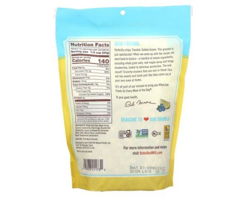 Bob's Red Mill, Homestyle Granola, Lemon Blueberry, 11 oz (312 g) Bob's Red Mill, Homestyle Granola, Lemon Blueberry, 11 oz (312 g)