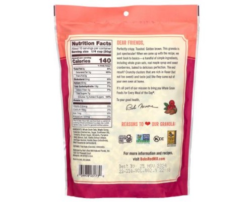 Bob's Red Mill, Homestyle Granola, Cranberry Almond, 11 oz (312 g) Bob's Red Mill, Homestyle Granola, Cranberry Almond, 11 oz (312 g)
