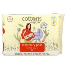 Cottons, 100% Cotton Comfortable, Maternity Pads with Wings, Heavy, Unscented, 10 Pads