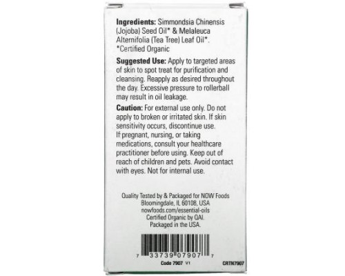 NOW Foods, Certified Organic Tea Tree Roll-On, 1/3 fl oz (10 ml) NOW Foods, Certified Organic Tea Tree Roll-On, 1/3 fl oz (10 ml)