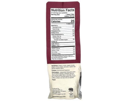 Teeccino, Chicory Herbal Coffee, Hazelnut, Medium Roast, Caffeine Free, 11 oz (312 g)