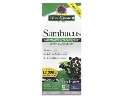 Nature's Answer, Sambucus, Black Elderberry, Alcohol-Free, 2,500 mg, 16 fl oz (480 ml) Nature's Answer, Sambucus, Black Elderberry, Alcohol-Free, 2,500 mg, 16 fl oz (480 ml)