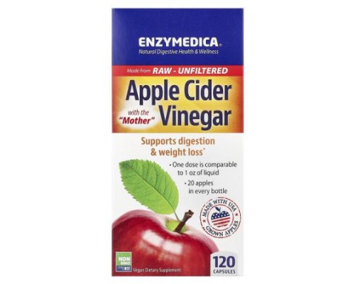 Enzymedica, Apple Cider Vinegar with the Mother, 120 Capsules (355 mg per Capsule) Enzymedica, Apple Cider Vinegar with the Mother, 120 Capsules (355 mg per Capsule)