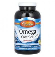 Carlson, Omega Complete Gems, Omega-3-6-9, Natural Lemon, 180 Soft Gels