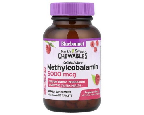 Bluebonnet Nutrition, Earth Sweet® Chewables, CellularActive® Methylcobalamin, Raspberry, 5,000 mcg, 60 Chewable Tablets